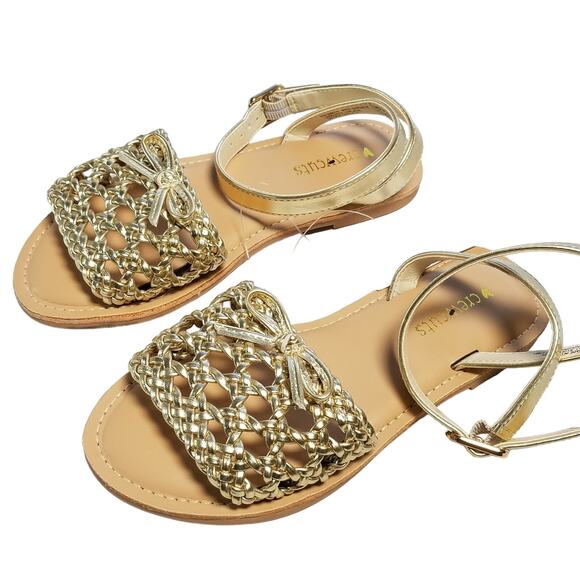 J. Crew‎ Crewcuts Girls Open Weave Sandals Size K3 Metallic Gold Multi NWT BY295 - Picture 1 of 10